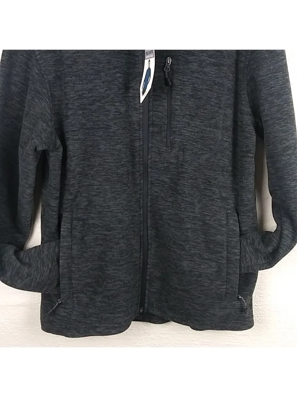 Free Country Microtech Fleece Black Gray Funnel Neck Long Sleeve 1/4 Zip Jacket